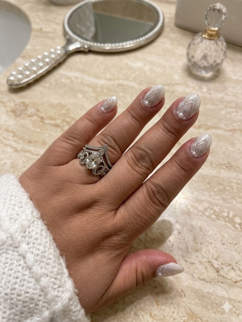 stretched Silver Crystal  Ring - White Accent